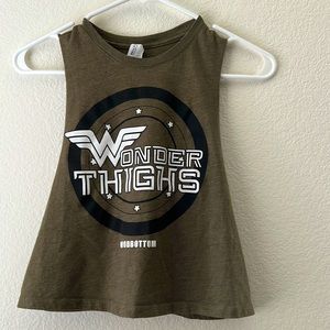 OLIVE GREEN RACERBACK CROP WONDER THIGHS WORKOUT TANK TOP